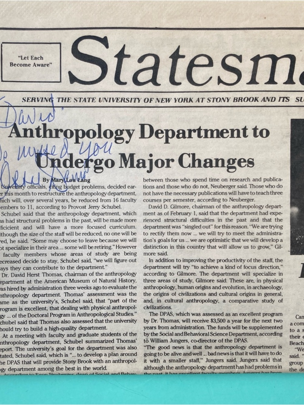 Ossie Davis Signed Inscribed The Statesman Newspaper Stony Brook Univ -Sept 1987